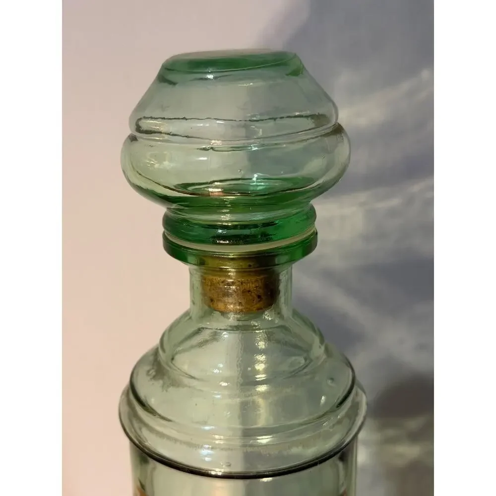 Vintage Mid Century Old Fitzgerald Bourbon Green Glass Decanter Bottle Crest